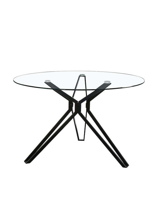 Noir Round Dining Room Table with Black Glass Surface 110x110x75cm