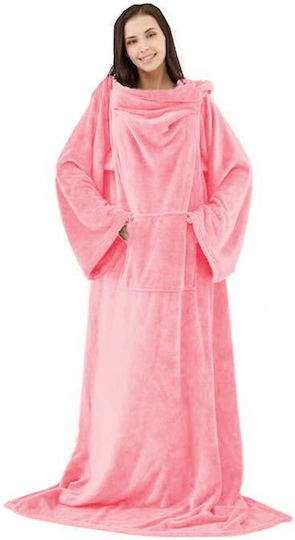 Snuggie Κουβέρτα με Μανίκια 140x200εκ. Ροζ