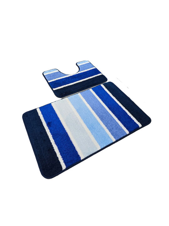 Kotonia Home Antiderapant Set Covorașe de Baie Albastru 50x80buc 2buc