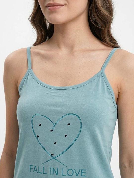 Love Set De Pijamale De Vară Pentru Femei Din Bumbac Turcoaz