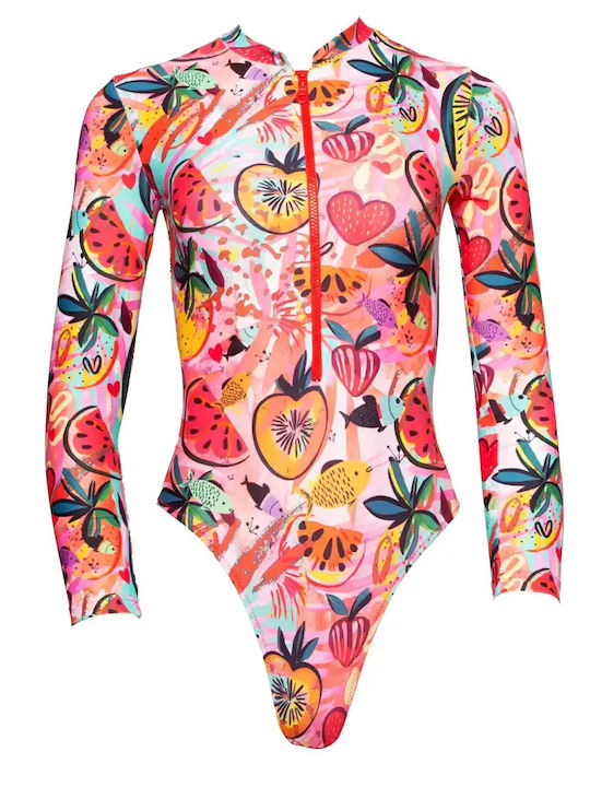 One Piece Swimsuit With Zipper Pink