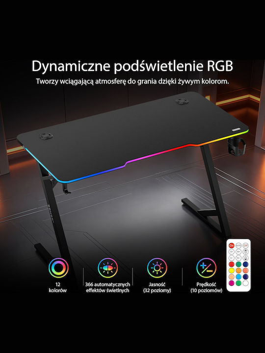 Γραφείο Gaming Volt Ξύλινο Μαύρο με LED 120x60εκ.