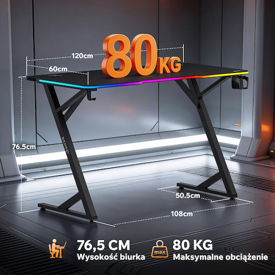 Gaming Office Volt Wooden Black with LED 120x60cm