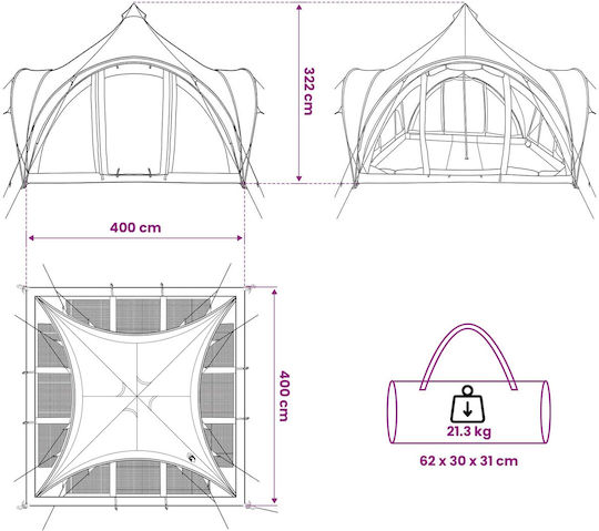vidaXL Camping Teepee Green 4 Seasons for 6 People 400x400x350cm