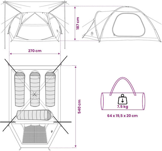 vidaXL Camping Tent Green for 4 People 398x260x177cm