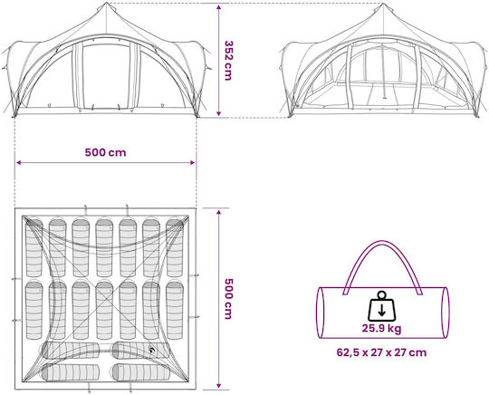 vidaXL Camping Teepee Tent Khaki 500x500x350cm