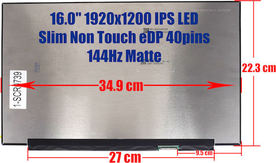 16" LED / Slim / Touch / 144Hz 1920x1200 Matte 40 Pin Laptop Screen for Asus F16 Fx607ju Fa607pi Fa607pu Mng007qx2-2 1-SCR0739