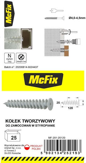 Anchor Mounting In Insulation 25*120mm Nylon 25 Pcs Mf-201-25120