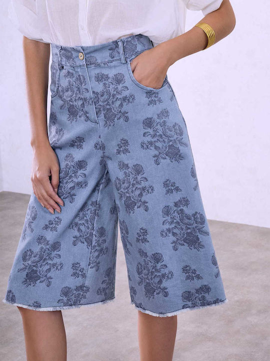 Celestino Γυναικεία Βερμούδα Ξέφτια Στο Τελείωμα Loose Fit Μπλε