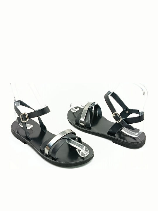 Leather Women's Flat Sandals Black
