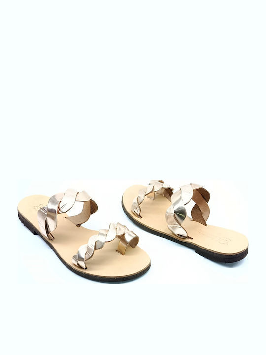 Leather Women's Flat Sandals Gold