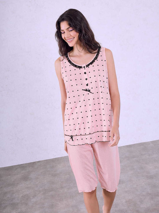 Celestino Set Pijamale Dama Inimi Somon