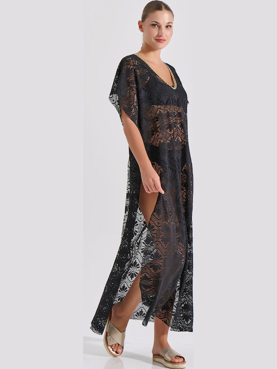 Milena by Paris Καφτάνι Παραλίας Μαύρο Milena by Paris Καφτάνι Παραλίας Μαύρο