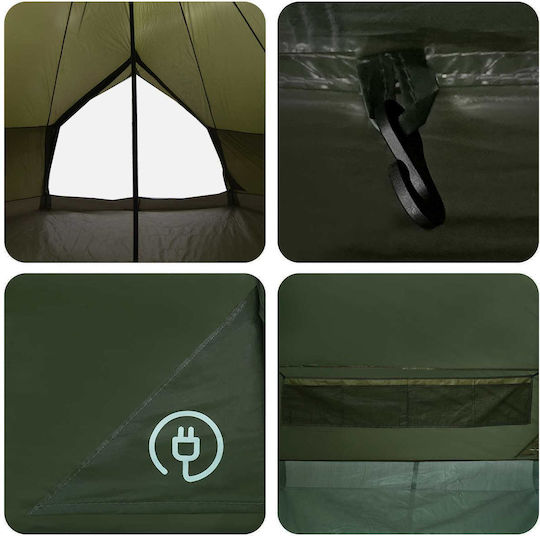 vidaXL Σκηνή Camping Teepee Πράσινη 600x600x350εκ.