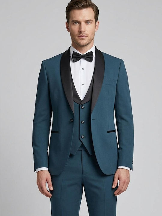 Men's Groom's Suit with Vest Slim Fit Dark Green