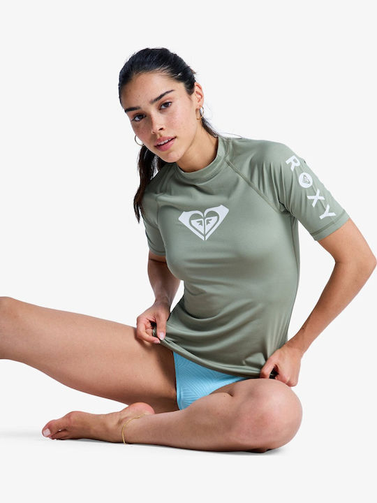 Roxy Whole Hearted UPF 50 Γυναικεία Κοντομάνικη Αντηλιακή Μπλούζα Πράσινη