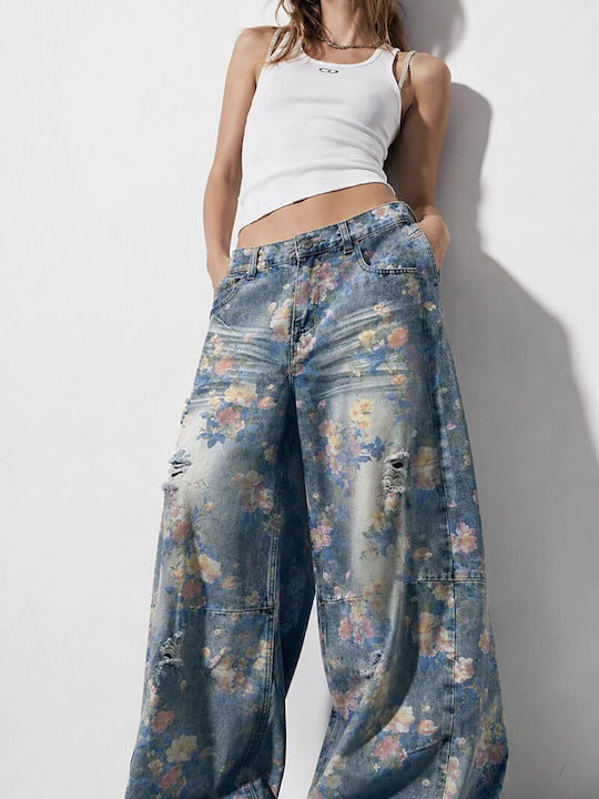 Women's Jean Pants With Rips in Baggy Leg Style