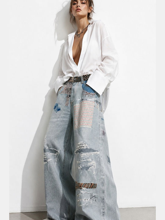 Women's Jean Pants With Rips in Wide Leg Style