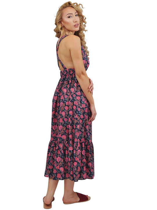 Summer Midi Dress with Ruffles Blue