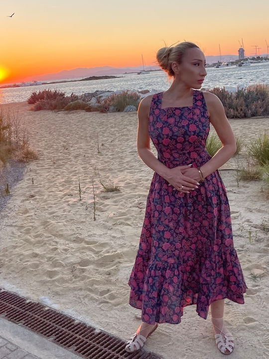 Summer Midi Dress with Ruffles Blue
