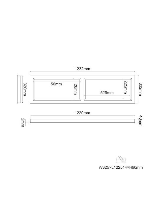 Skylight Full Spectrum 332*1232*40mm 100w Ra95 150lm/w Cct 230v