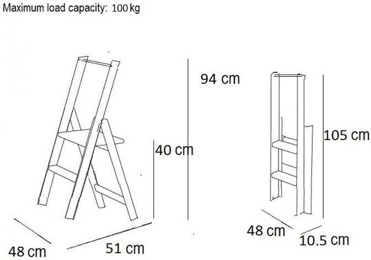 Arredamenti Italia Wooden Ladder with 2 Steps 48cm