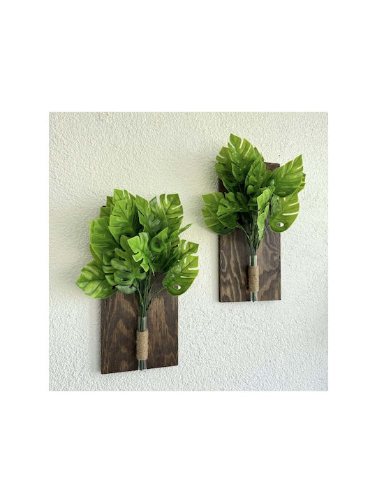 SteweHome Διακοσμητικό Τοίχου Πράσινο από Ξύλο 30x14cm 2τμχ