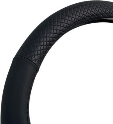 Leather Steering Wheel Cover 38 Cm Waves Black Red Stitching 1 Pc