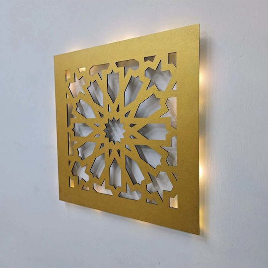 SteweHome Hölzernes Gemälde mit LED-Beleuchtung Gold 30x30 cm
