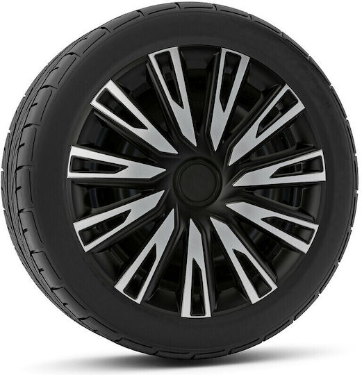 Car Hubcaps Shinku Silver Black 14'' Tech-One Black Silver Set of 4 Pieces Lampa 31451