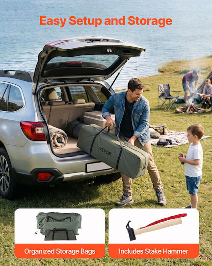 Vevor Bell Σκηνή Camping Αποθήκευσης Πράσινη με Διπλό Πανί 4 Εποχών για 4 Άτομα 400x400x250εκ.