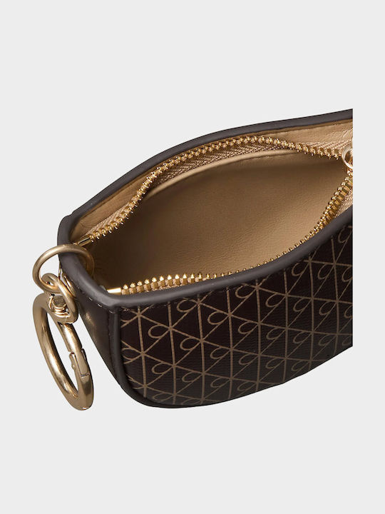 Calvin Klein Schlüsselanhänger in Form eines Emblem-Logos Mini Reißverschlussbeutel Bag Charm Braun