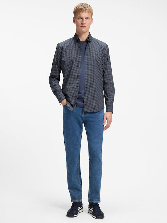 Long Sleeve Regular Fit Checked Navy Blue Shirt