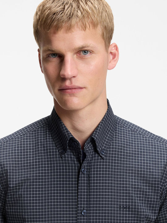 Long Sleeve Regular Fit Checked Navy Blue Shirt