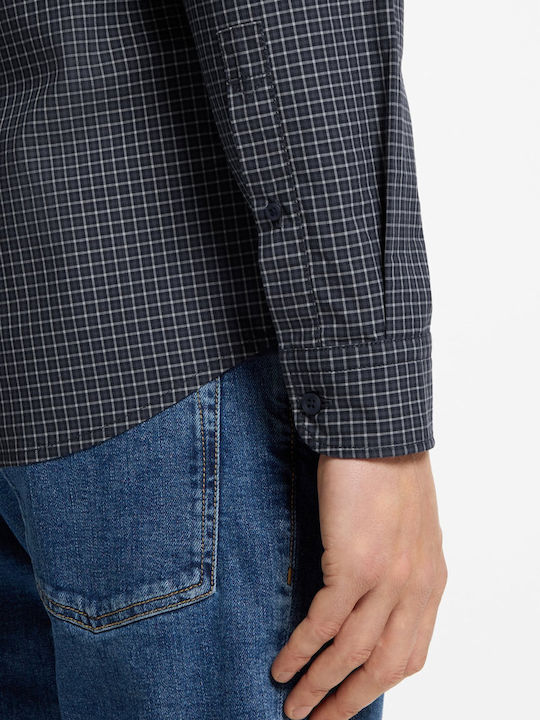 Long Sleeve Regular Fit Checked Navy Blue Shirt