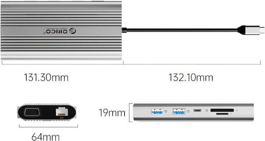 Orico XDR 12in1 USB-C Docking Station με HDMI 4K PD Ethernet Ασημί