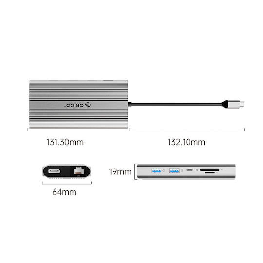 Orico XDR 12in1 USB-C Docking Station με HDMI 4K PD Ethernet Ασημί