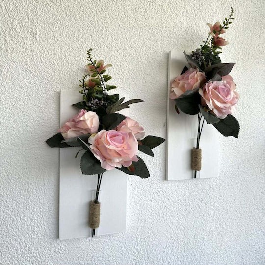 SteweHome Hängende Wanddekoration Rosa aus Hölzernem 30x14cm 2Stücke