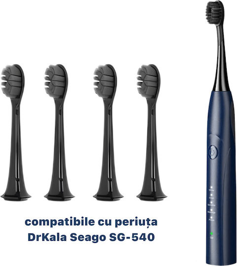 Set 4 Capete De Înlocuire Drkala Seago Sonic Periuță De Dinți Electrică Compatibilă Sg-540 Moale Negru