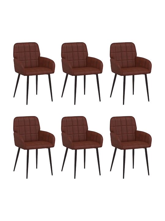 Dining Armchairs With Brown Artificial Leather Upholstery 6 Pieces 57x50x85cm