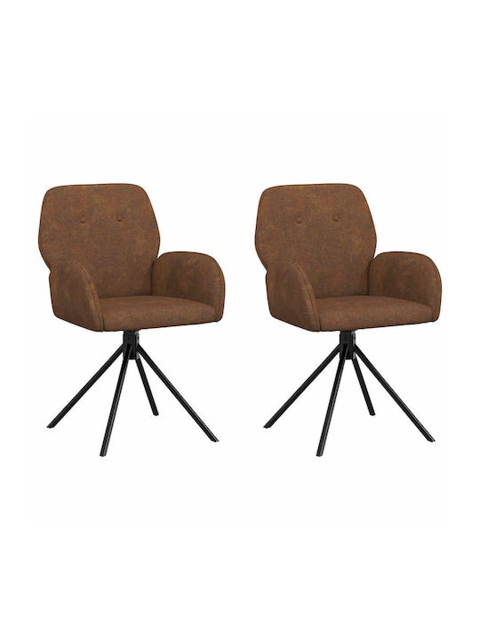Dining Armchairs With Genuine Brown Leather 2 Pieces 54x55x86cm