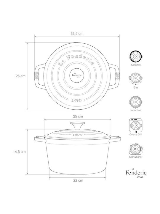 HKoenig Cratiță Rotundă Din Fontă 33.5cm 4.7lt