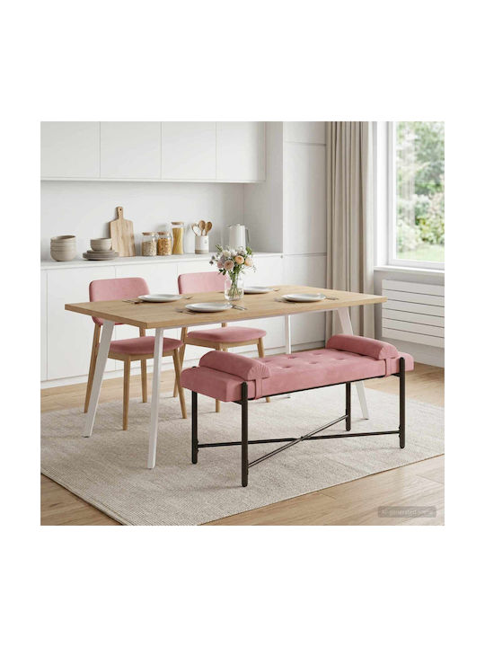 Velvet Upholstered Bench Stool Pink 46x110x40cm