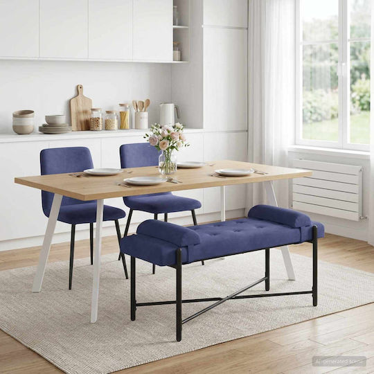 Samt Bankhocker Blau Polizei 110x40x46cm