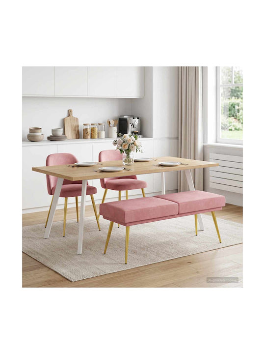 Velvet Upholstered Bench Stool Pink 120x45x46cm