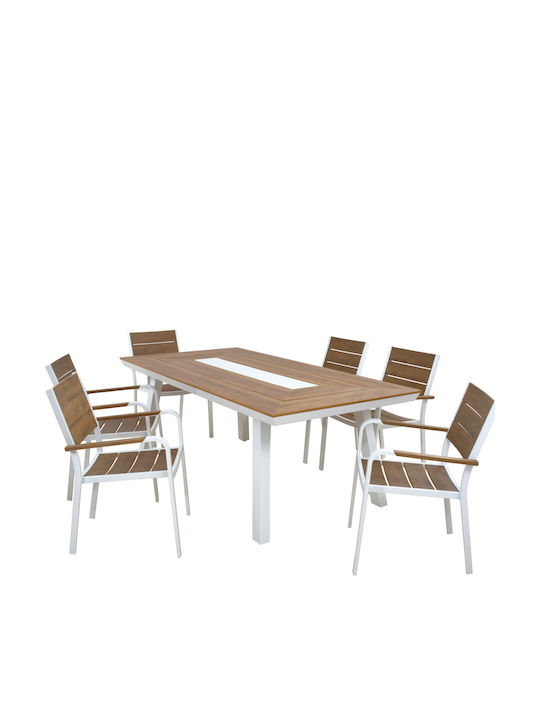 Set Dining de Exterior Taber 7 Piese Alb