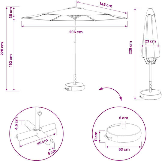 Circular Aluminum Garden Parasol Blue Diameter 3xHeight 2.28m
