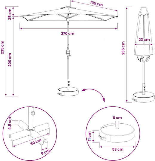 Umbrelă De Aluminiu Albastră 2.7x2.7xÎnălțime2.35m