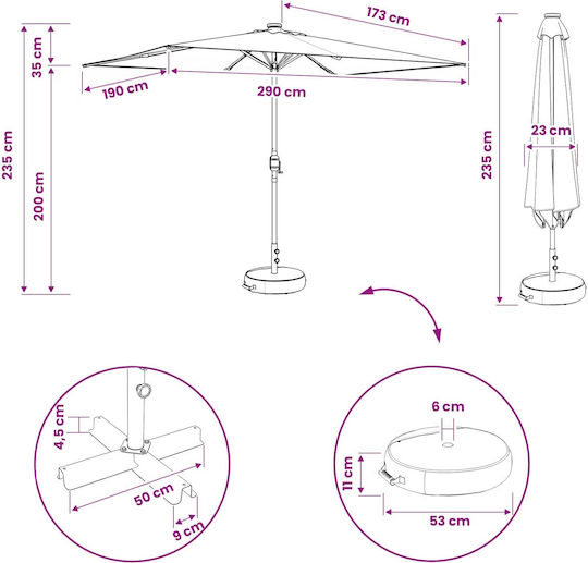 Aluminium-Türkis Garten- und Terrassen-Sonnenschirm 3x3xHöhe 2,35 m