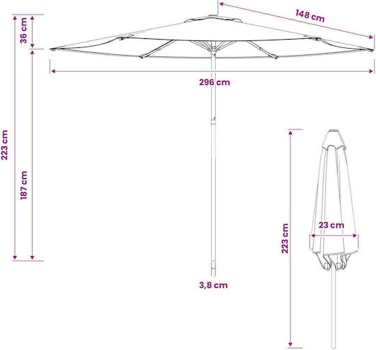 Umbrelă Rotundă Din Aluminiu Bej Φ3xÎ2,23m